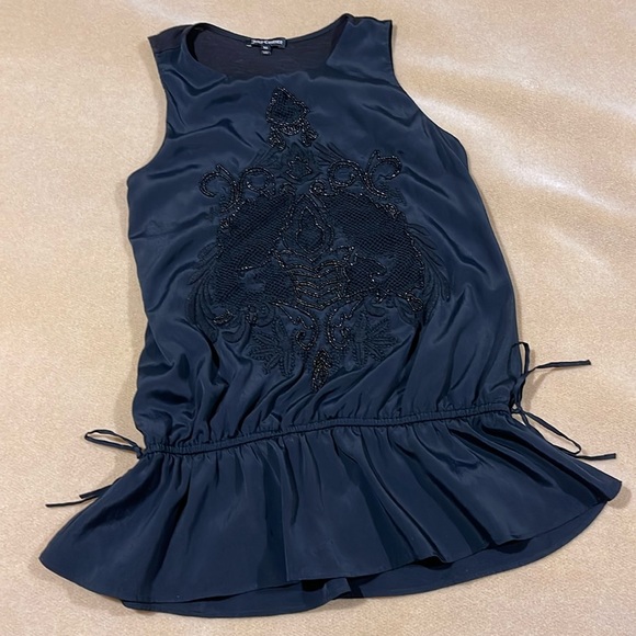 JUICY COUTURE DRESSY SLEEVELESS BLACK SATIN BEADED TOP WITH KNIT BACK SIZE XS - Picture 1 of 8